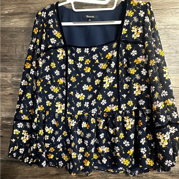 Madewell Yellow and Blue Peplum Blouse - Picture 4 of 11